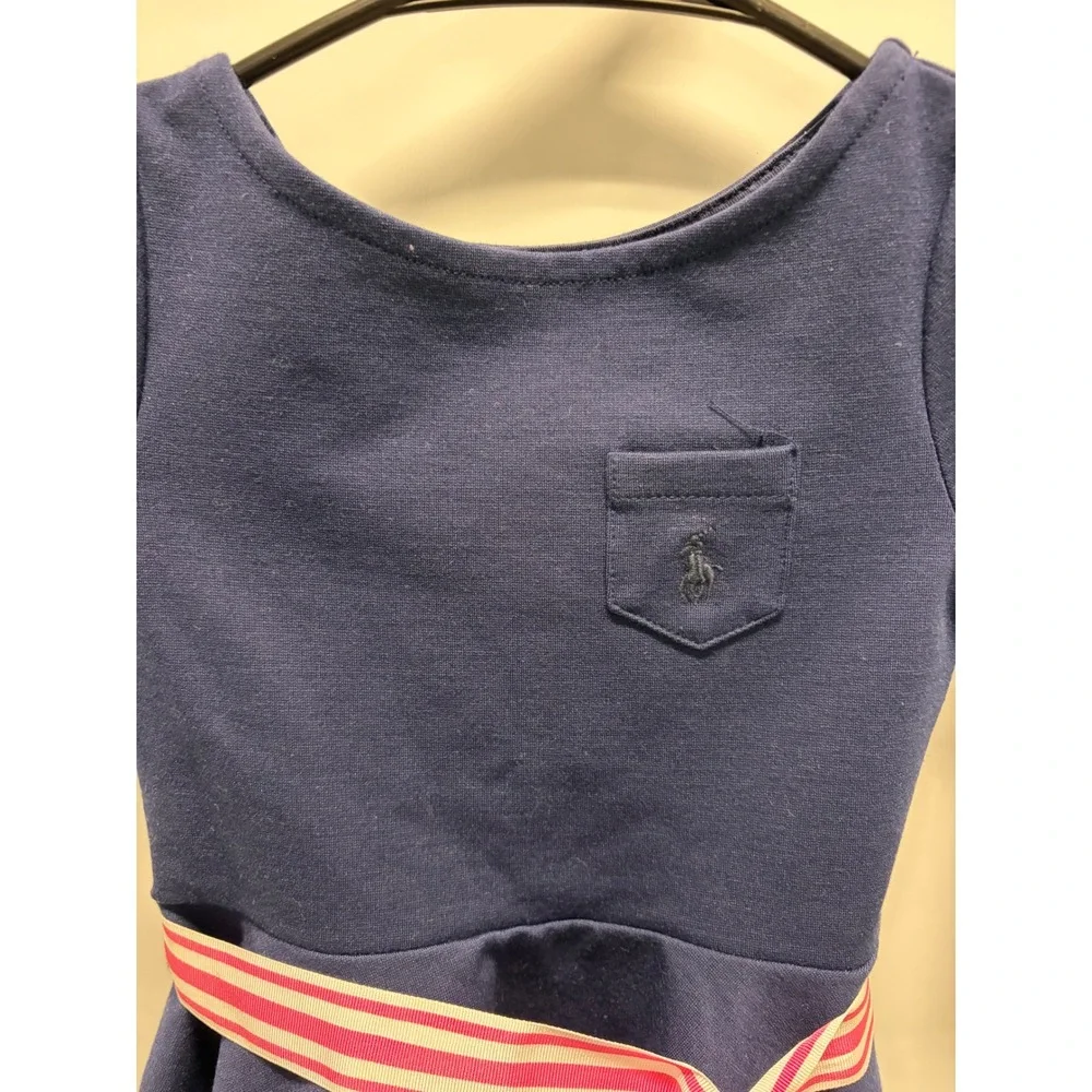 Polo Ralph Lauren Dress Toddler Girls 2T Navy Blue New Striped Sash Pocket Pony